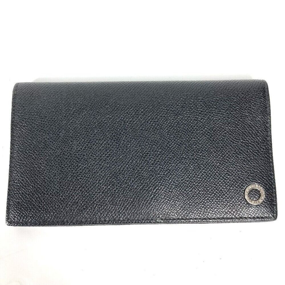 Auth BVLGARI Long wallet Bulgari Bulgari Two fold Long Wallet Leather Black